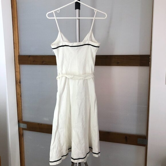Zara 100% Linen White with Black Trim Fit Flare Dress Sz L - Picture 6 of 14